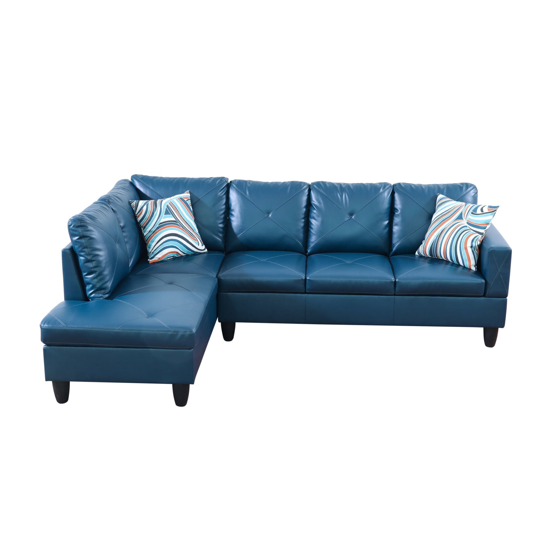Hommoo 2-Piece Faux Leather L-Shaped Sectional Couches and Sofa Set, Modern Living Room Furniture Set, No Ottoman, Left Side, Denim