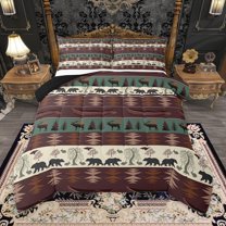 Homewish Southwestern Farmhouse Cabin Full Size Comforter Sets,Wild Beer Bear Bedding Comforter Set,Brown Beige Green Bedding Sets For Adult,Ultra Soft Home Decor Reversible,3pcs