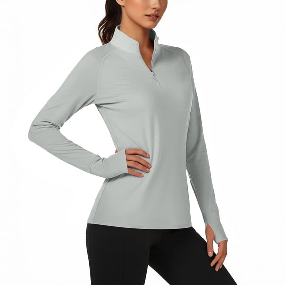 Fnooota Womens Sun Protection Shirts with Zipper, Summer Outdoor Stand-up Collar Long Sleeve Rash Guard Shirts Gray Size S-2XL