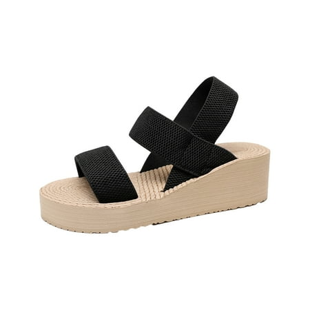 

Lovskoo 2024 Women s Sandals Comfortable Dressy Summer Open Toe Ladies Shoes Trendy Elastic Band Wedge Beach Sandals Black