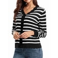 thumbnail image 2 of Women Cardigan Sweaters Long Sleeve Casual Light-Weight Button Down V-Neck Fall Sweater Black Stripes L, 2 of 9