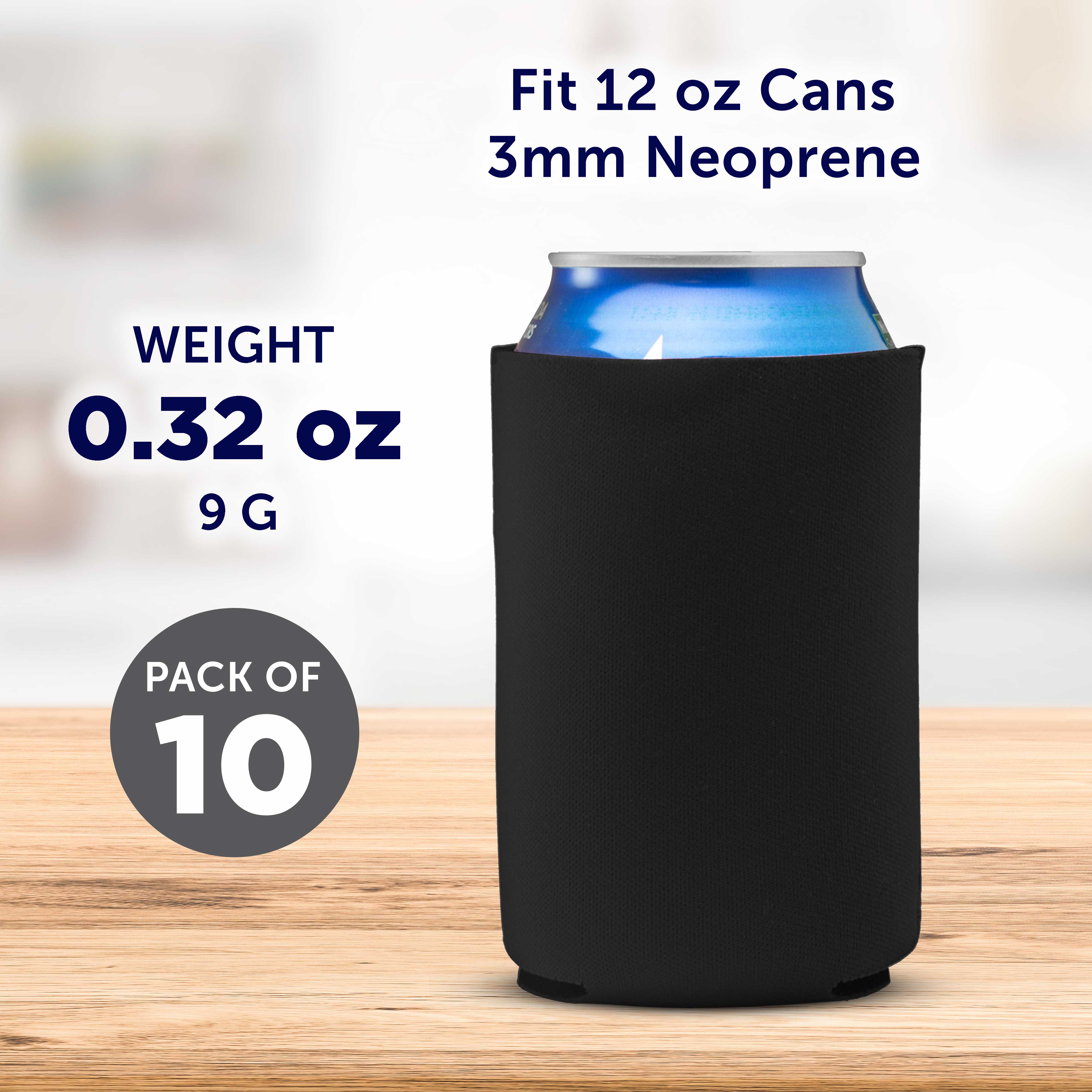 Neoprene Collapsible Can Coolers 12 oz. Set of 10, Bulk Pack - Great for Weddings, Parties, Anniversary, Indoor & Outdoor Events - Black
