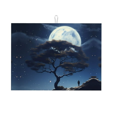 

Large Dish Drying Mats for Kitchen Counter - Starry Sky Moon Tree A 18x24In Anti-Slip Absorbent Microfiber Drying Mat for Kitchen Counter Mat Dish Rack Mat with Hanging Loop