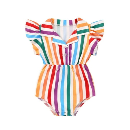 

EYIIYE Baby Girl Ruffle Sleeve Striped Romper Colorful Bodysuit Jumpsuit Clothes
