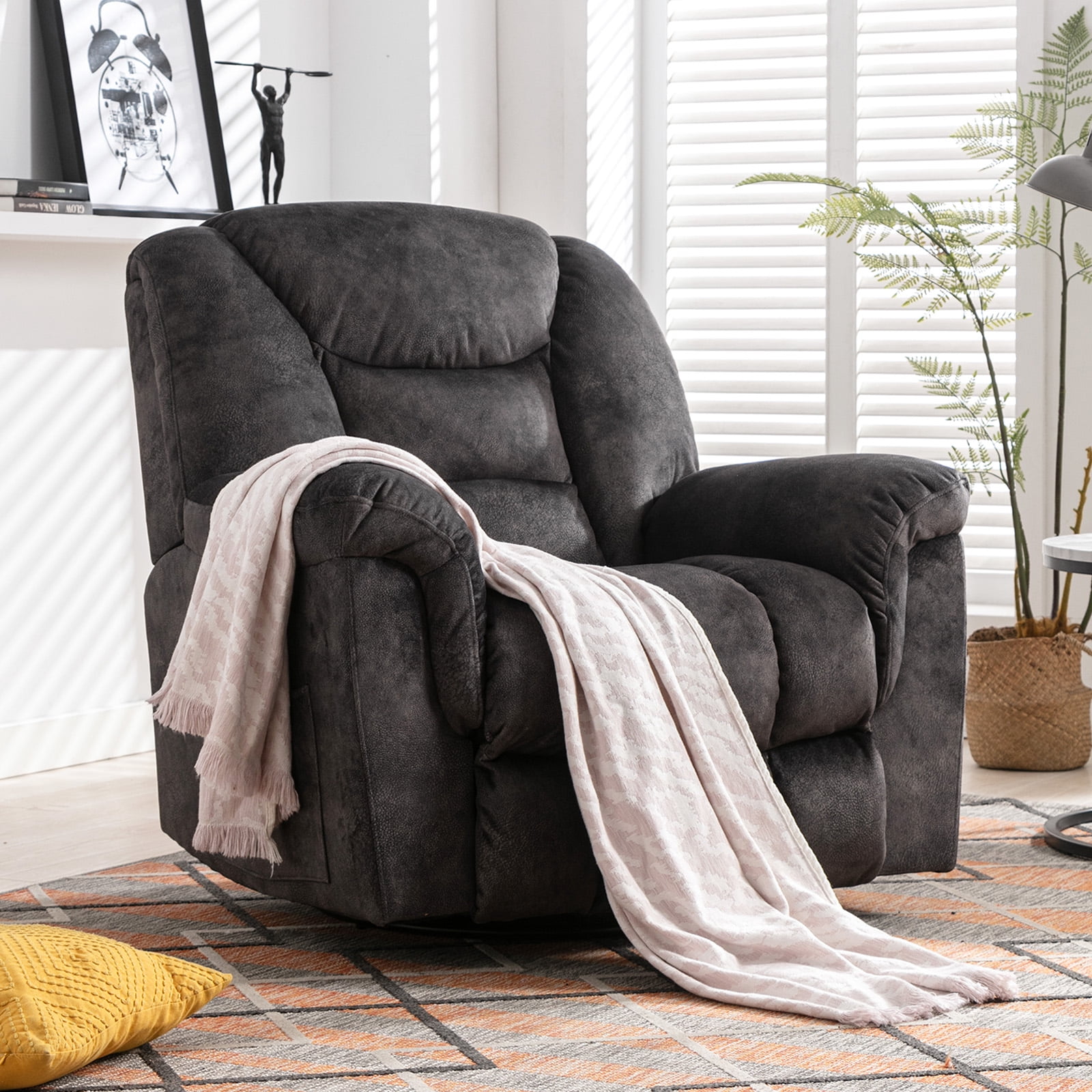 Bonzy Home Swivel Recliner Chair Manual Rocker Reclining Sofa Chair Living Room Seating Furniture Gray