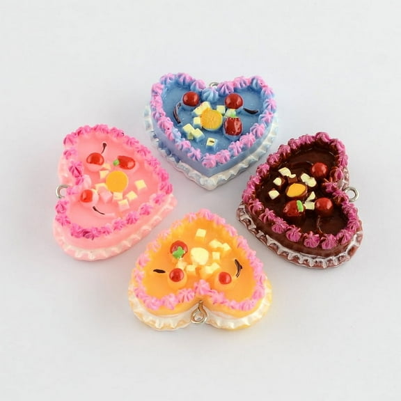 5pc Food Resin Cake Pendants Mixed Color 28x33x11mm Hole: 2mm