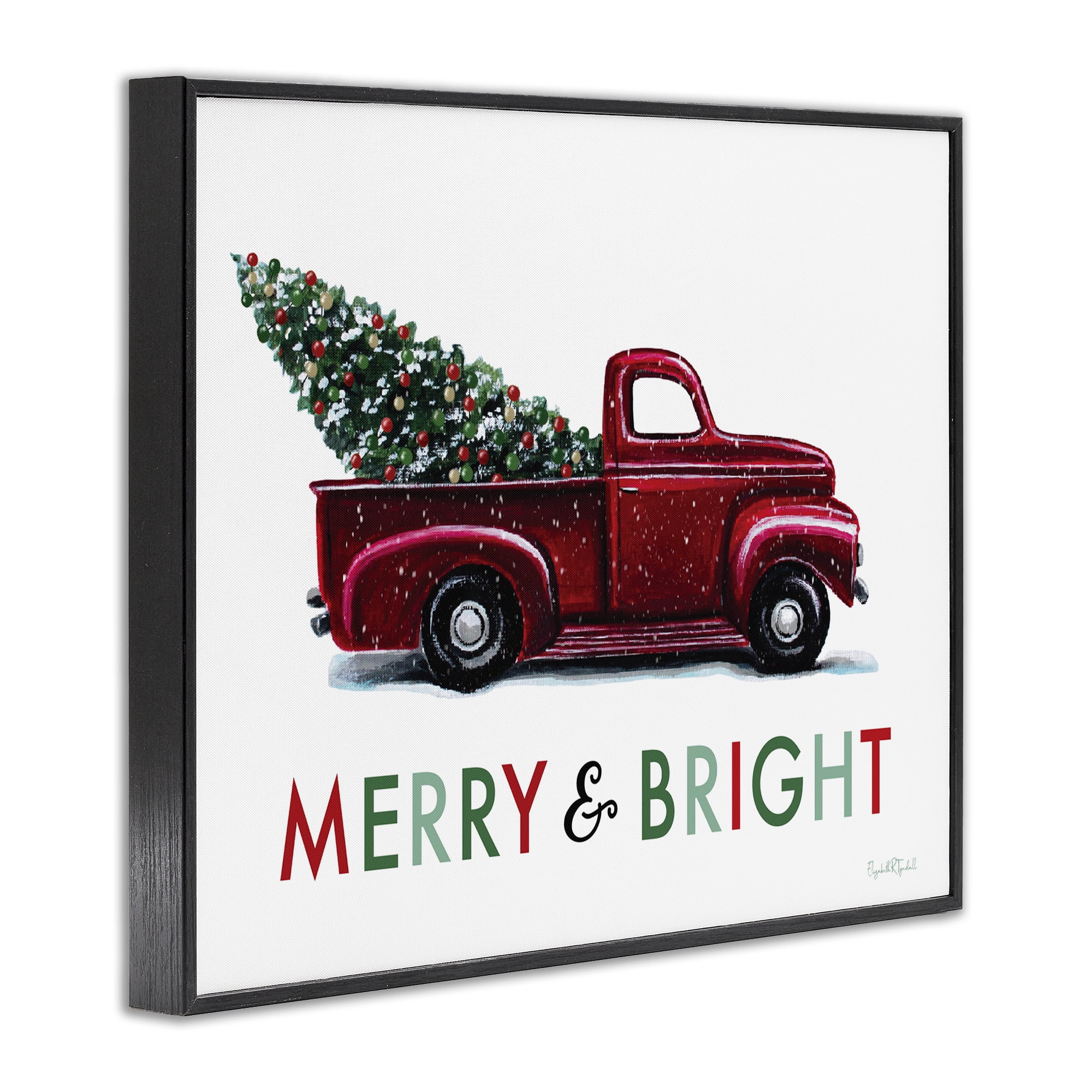 Stupell Industries Merry Bright Christmas Truck Holiday Painting Black Framed Art Prints Wall Art, 30 x 24