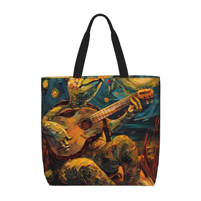 Xecao Starry Night Guitar Turtle forReinforced Shoulder Tote Bag Scratch-Proof Design Spacious Organizer Crossbody Carry Daily Commute Must-Have