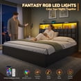 thumbnail image 3 of King Size Bed Frame with Storage Headboard and 4 Drawers, Wooden Upholstered Platform Beds with Charging Station and LED Lights, Metal Slats, No Box Spring Needed, Black, 3 of 10