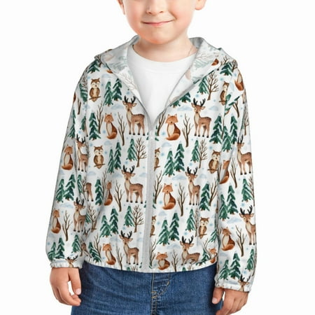 

Lukts Winter Woodland Friends Print Children s Long-Sleeved Sun Protection Clothing Hooded Sweatshirts for Boys and Girls Outdoor Sports-4 Years