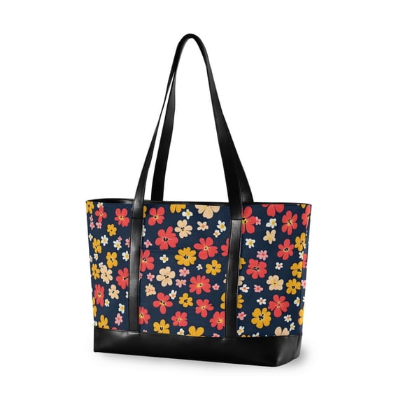 FORMRS Canvas Laptop Tote Bag for Women with 15.6" Computer Compartments Shoulder Handbag, Small Colorful Flower