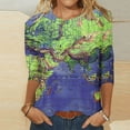 thumbnail image 2 of BangWanChi 3/4 Length Sleeve Womens Tops Plus Size Tunic Women's Fashion Casual Color Printing Round Neck 3/4 Sleeve T-Shirt Top Blouse, 2 of 5