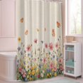 thumbnail image 5 of Shower Curtain Spring Wildflower Butterfly Shower Curtains for Bathroom Decor, Waterproof Polyester Shower Curtain Set with Hooks, Extra Long 72" x 96" Pink Flower Linen Texture, 5 of 9