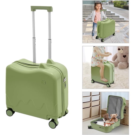 18" Kids Carry On Luggage Ride-On Kids' Suitcase with Double Spinner Wheels, Cute Lightweight Tow-Along Luggage with Password Lock, Children's Trolly Case for Travel Study Tours