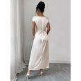 thumbnail image 2 of Elegant Apricot Satin Cowl Neck Short Sleeve Maxi Dress For Date Or Evening Wear, 2 of 7