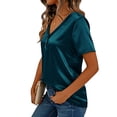 thumbnail image 4 of ClodeEU Women's Summer Satin Blouses ,Casual Short Sleeve V Neck Business Work Cute Tops Mint Green,Womens Plus M, 4 of 8