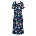 thumbnail image 3 of Viikei Women Dress Summer Maxi Dresses,Belted Wrap Short Sleeve Dress,Women's Plus Printed Casual Short Sleeve Round Neck Pleated Pocket and Ankle Dress Navy XXXXL, 3 of 6