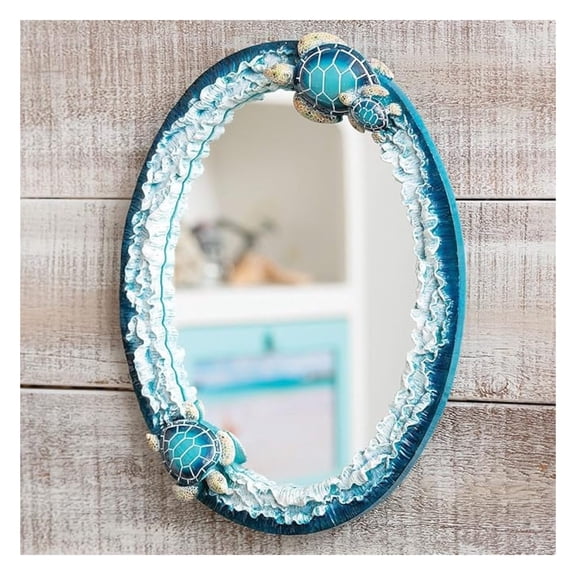 Blue Sea Wall Mirror – Coastal Polyresin Mirror with Ocean Accents, 14.25" W x 2" D x 18.5" H
