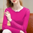 thumbnail image 4 of Camiseta interior de manga larga con cuello redondo y color liso para mujer, con borde en forma de hongo, adelgazante, moderna, para primavera y otoño, 4 of 4