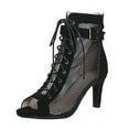 thumbnail image 2 of Stiletto Heels for Women Dance Ankle Boots Open Toe Booties Breathable Mesh Dancing Heels Boots Lace up Sandals, Black, Size 9, 2 of 9
