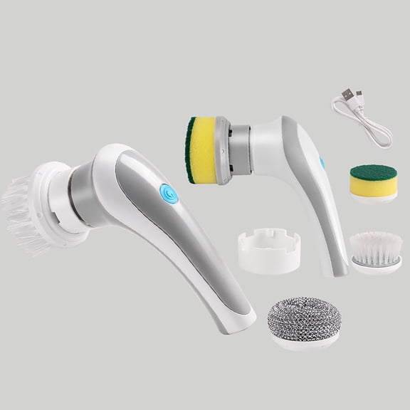 Electric Spin Scrubber with 2 Brush Heads and Sponge USB Rechargeable Handheld Cleaning Brush for Bathroom Tile and Kitchen Sink
