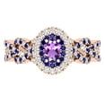 thumbnail image 2 of Dazzlingrock Collection 6X4mm Oval Amethyst with Round Blue Sapphire & White Diamond Interweaving Double Halo Wedding Ring for Women in 10K Rose Gold, Size 7, 2 of 6