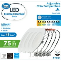 Great Value 6" LED Slim Retrofit Downlight, 13-Watt(75W Replacement) CCT Selectable E26 Base 4 Pack