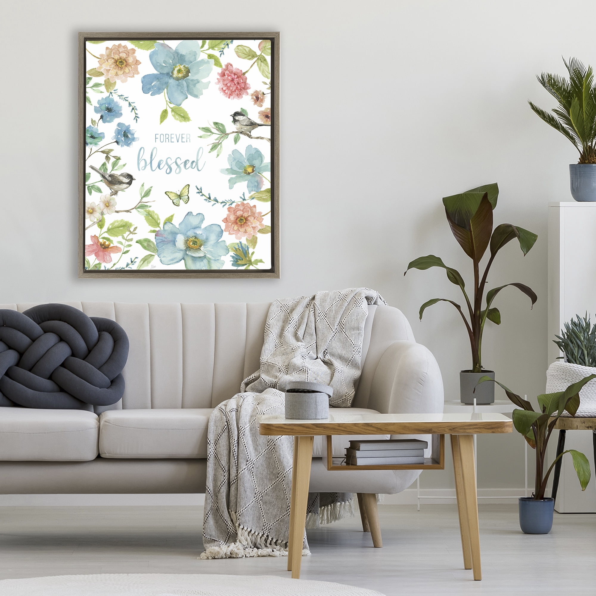 Stupell Industries Forever Blessed Pink & Blue Brown Framed Floater Canvas Wall Art, design by Nan
