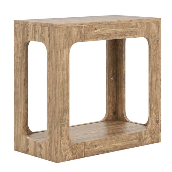 Resenkos Two-Tier End Table with Lower Storage Shelf for Living Room, Oak Finish