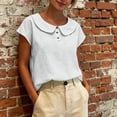 thumbnail image 2 of GUACER Short Sleeve Linen Cotton Tops for Women Peter Pan Collar Casual Button Placket Blouses Summer Shirts, 2 of 9