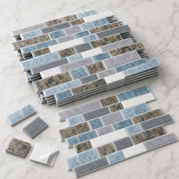 Decorative Wall Panels Light Blue & Brown Granite 10 Count Peel and Stick Backsplash