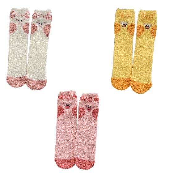 AUQ 3 Pairs Socks,Polyester Socks Women,Cute Animal Design Fluffy Socks,Sizes 4-10