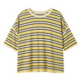 thumbnail image 4 of Wang6 Womens Loose Fit Graphic T Shirts Trendy Summer Short Sleeve Drop Shoulders Tops Ladies Causal Striped Printed Tees Shirts 0624liYellow XL, 4 of 4