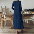 thumbnail image 4 of 3/4 Sleeve Elegant Linen Dresses for Women Summer Solid Color Loose V Neck A-Line Swing Wedding Guest Casual Dress, 4 of 7