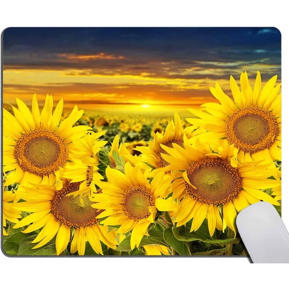 Sunflowers on a Field and Sunset Mouse Pad Non-Slip Rubber Base Gaming MousePads for Computers Laptop Office, 9.5"x7.9"x0.12" Inch(240mm x 200mm x 3mm)