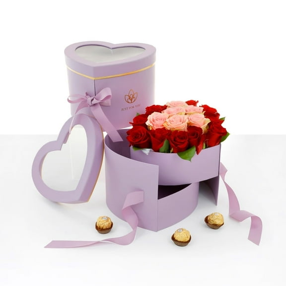 Unikpackaging 2-Tier Heart Shaped Flower/Gift Box – Size 9″x 8″x 6.5″, Purple