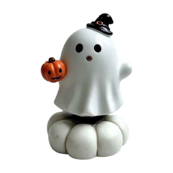 Halloween Decorations, Spinning Resin Pumpkin Ghost Figurine, Cute Rotating Desktop Ornament with Skull, Funny Holiday Party Home Office Table Centerpiece Gift