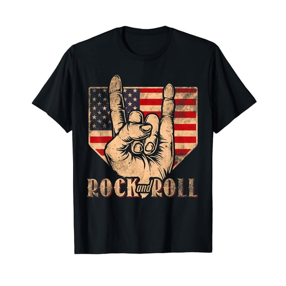 Retro Rock & Roll Vintage Rock and Roll Music American Flag T-Shirt