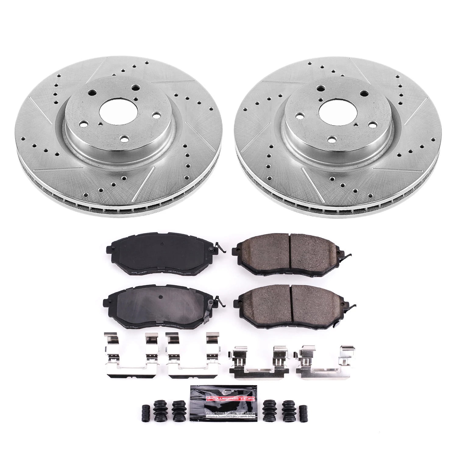 PowerStop Front Z23 Evolution Sport Carbon-Fiber Ceramic Brake Pad and Drilled & Slotted Rotor Kit Fits: SUBARU Select Models K4603