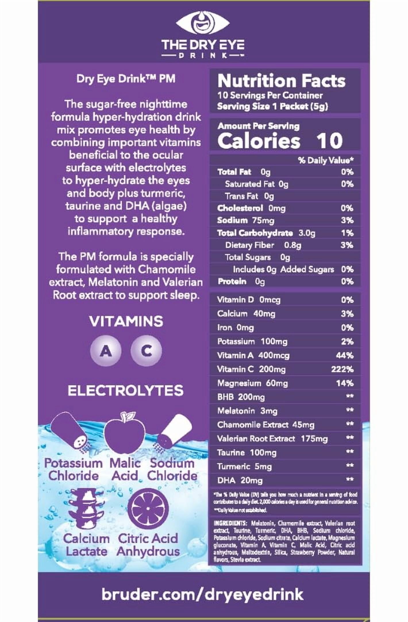 The Dry Eye Drink PM Night Time Strawberry Lemon Flavor l Ultimate Hydration for Dry Eyes l Sugar-Free Electrolyte Powder Packets l Help Deep and Relaxing Night time Sleep l 5g x 20 Packets