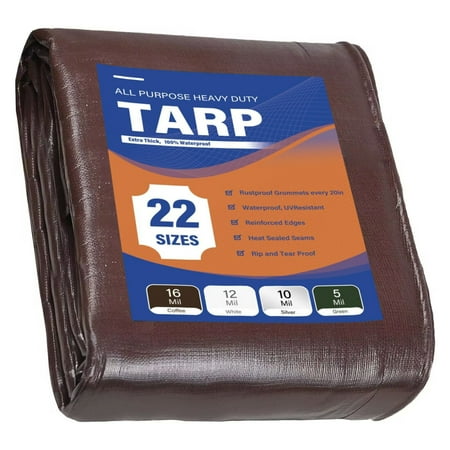 Heavy Duty 16mil Waterproof Tarp Tarpaulin 6' x 10' Canopy Tent Poly Tarp Cover 22 Sizes Thick UV Resistant Rip and Tear Proof