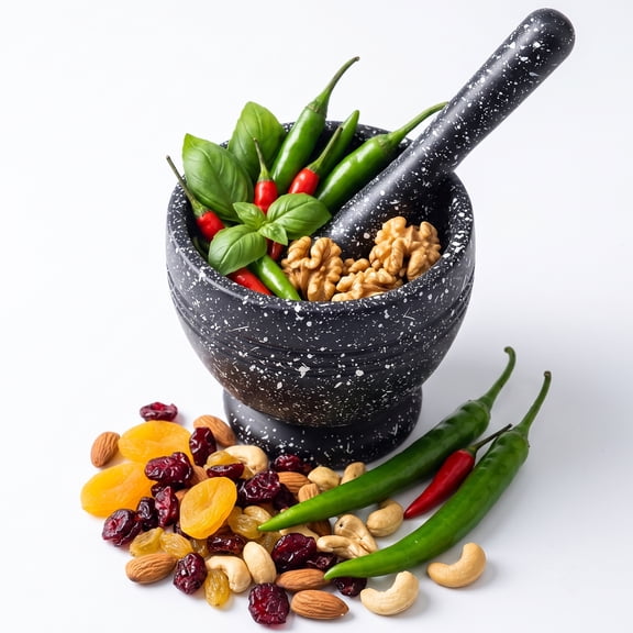 Heavy Duty Mortar and Pestle Set, Non Slip Base, Make Fresh Guacamole, Salsa, Pesto, Stone Grinder Bowl, Herb Crusher, Spice Grinder
