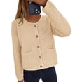thumbnail image 4 of Suéter PRETTYGARDEN Beige Grande de Punto con Botones y Cardigan, 4 of 8