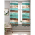 thumbnail image 2 of Turquoise Brown Curtains 63 Inch Length, Sheer Curtains for Bedroom Living Room Window Watercolor Modern Abstract Striped Rod Pocket Voile Drapes Kitchen Curtains Small Half Window 42"x63" 2 Panels, 2 of 7