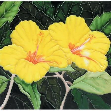 - En Vogue B-187 Yellow Hibiscuses - Decorative Ceramic Art Tile - 8 in. x 8 in.