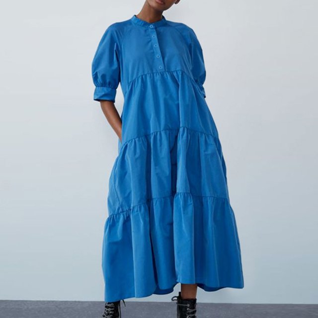 Gspmoly Robes d'Été pour Femmes, Mode d'Été pour Femmes Robe Décontractée à Manches Courtes avec Fente et Col Rond à Imprimé, Robes de Soirée pour Femmes Économies