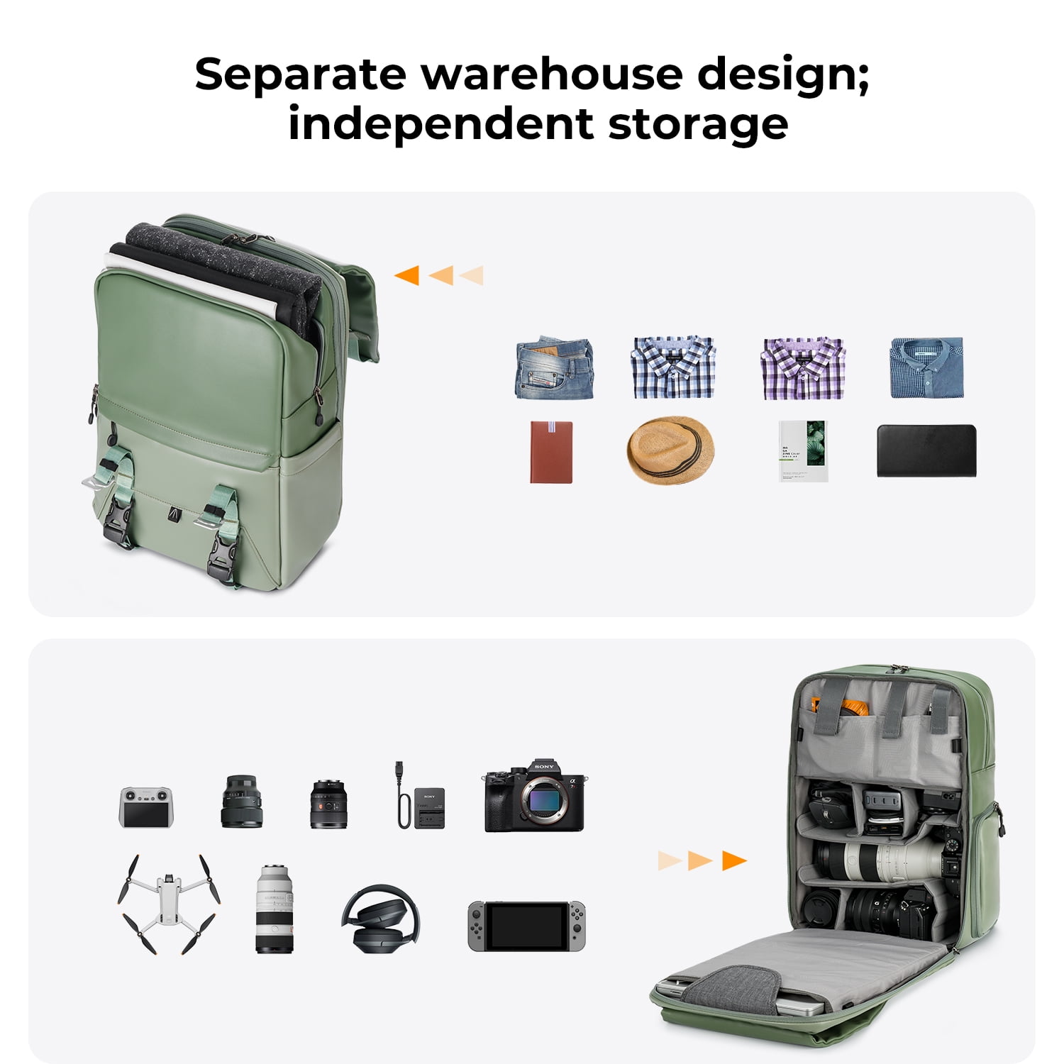 K&F CONCEPT Camera Backpack for 15.6" Laptop, Camera Case for Photography and Travel Use, Camera Bag with Weatherproof Rain Cover-17.7x12.2x7.87inch