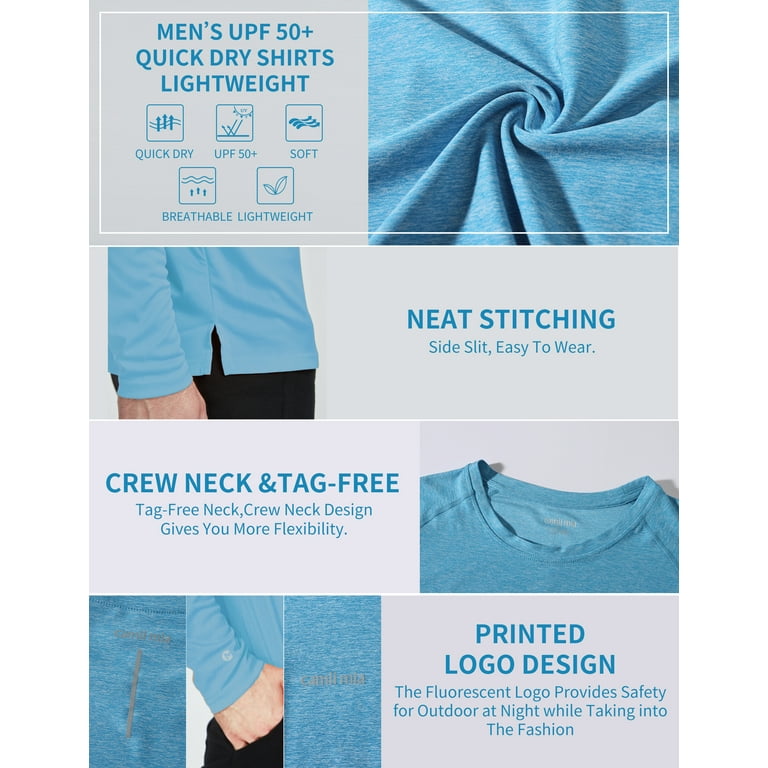 Camii Mia Long Sleeve Shirts for Mens Sun Shirts Rash Guard UPF 50+ SPF T-shirts for Fishing Running Hiking Workout, Men's, Size: 2XL, Blue