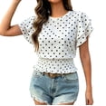 thumbnail image 3 of Women's 2026 New Crew Neck Polka Dot Print Layered Ruffle Hem Short Sleeve T Shirt, Elastic Waist Peplum Top, Casual Fashion Summer Daily Wear for Trendy Outfits White XL, 3 of 6