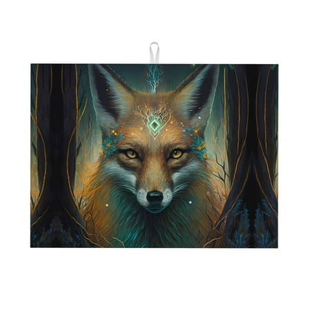 

Dish Drying Mats for Kitchen Counter - Vintage Pattern Fox 18x24in Dish Drying Pad Coffee Mat with Hanging Loop Super Absorbent Kitchen Counter Mat Coffee Bar Accessories